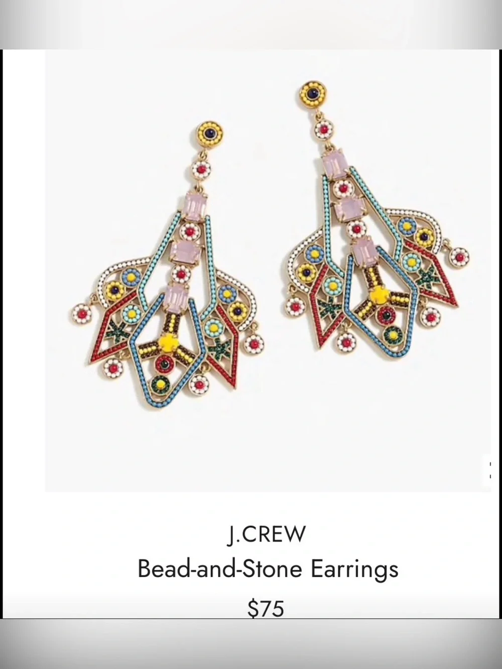 J.Crew Vibrant Geometric Earrings, featuring detailed colorful enamel earrings
